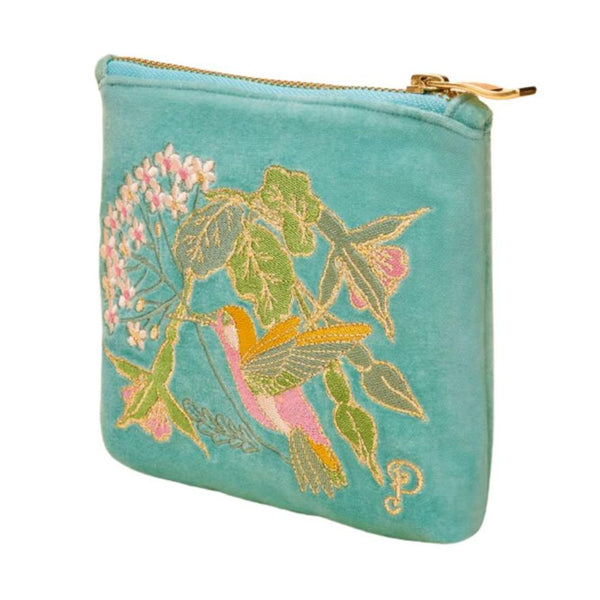 Velvet Embroidered Zip Pouches - hummingbird - Freshie & Zero Studio Shop