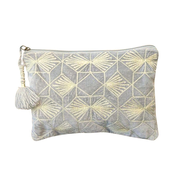 Gray + Gold Diamonds Cotton Velvet Pouch - Freshie & Zero Studio Shop