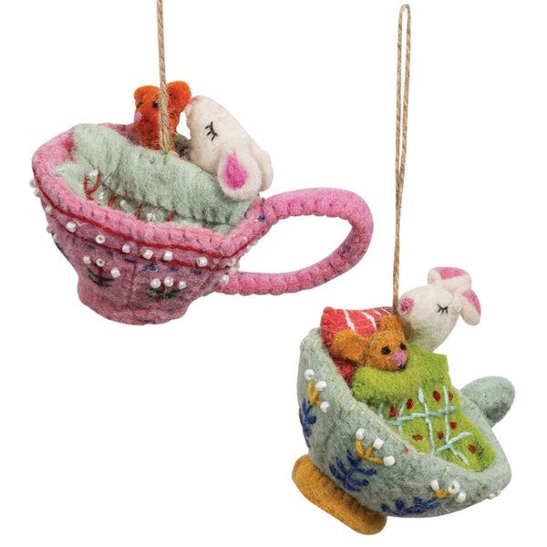 Felt Mouse In Teacup Ornaments - Freshie & Zero Studio Shop