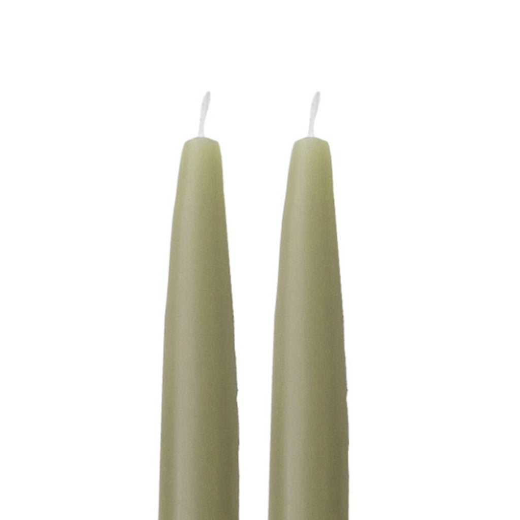 Set of two 10-inch muted olive taper candles by Creative Co-Op, featuring soft, matte finish for elegant candle decor.