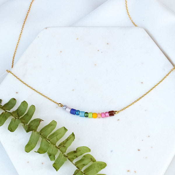 Color Flight Dainty Beaded Necklace: Rainbow - Freshie & Zero Studio Shop