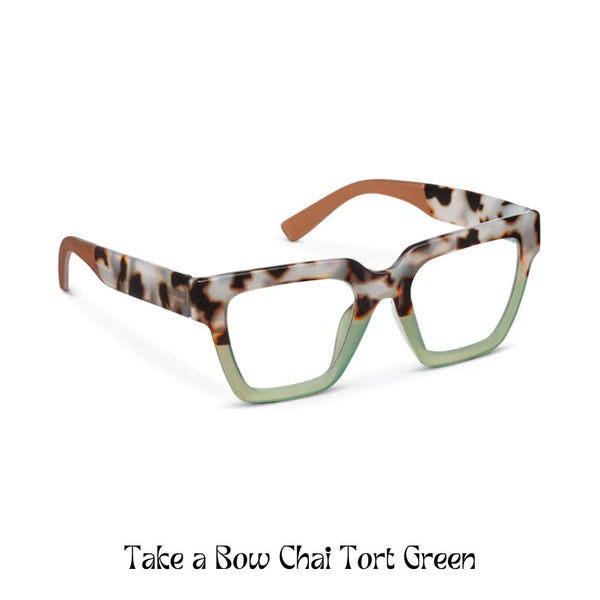 Peepers Reading Glasses: Take a Bow Chai Tort Green - Freshie & Zero Studio Shop