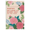 Cover image of "Poetry of Love for Every Day" book by Penguin Random House LLC, featuring romantic poetry and illustrations.