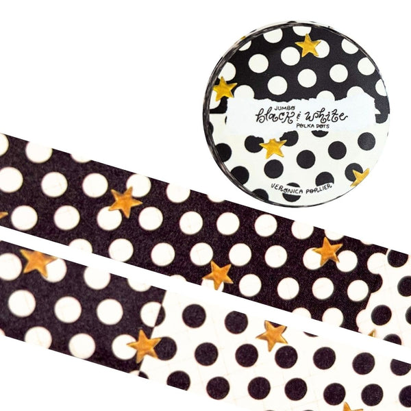 Black and white polka dots washi tape by Veronica Porlier Illustrations, featuring a playful dotted pattern.