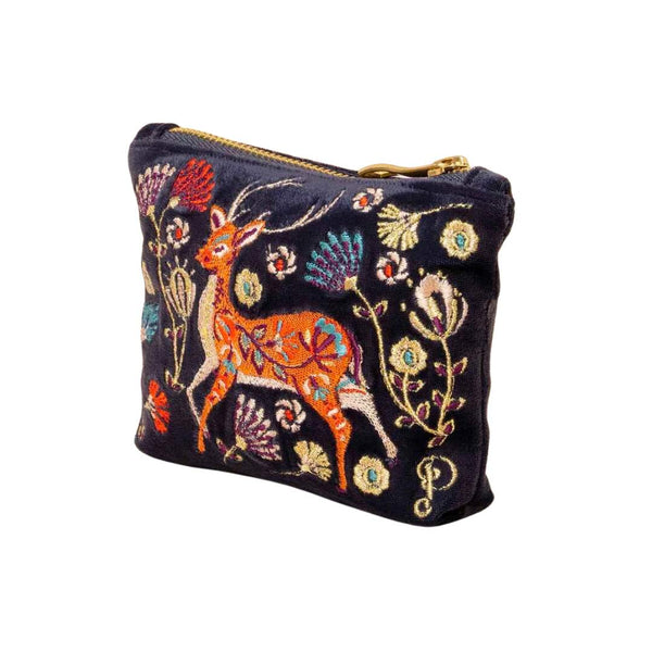 Velvet Embroidered Zip Pouch - Deer - Freshie & Zero Studio Shop