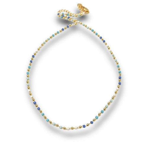 Pacific Aria delicate Miyuki beaded necklace by Theia Jewelry featuring intricate small bead details and a refined pendant.