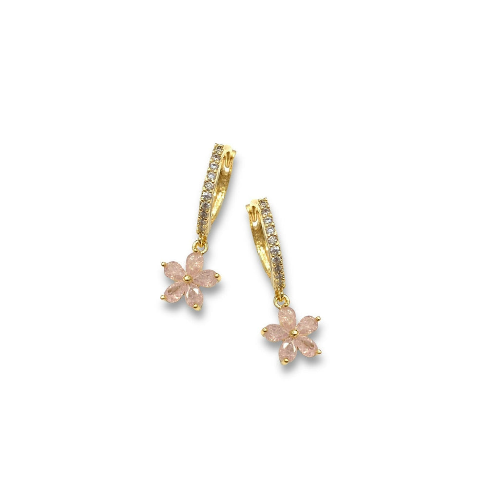 Bella Flower Huggie Drop Gold Earrings | Pink - Freshie & Zero Studio Shop
