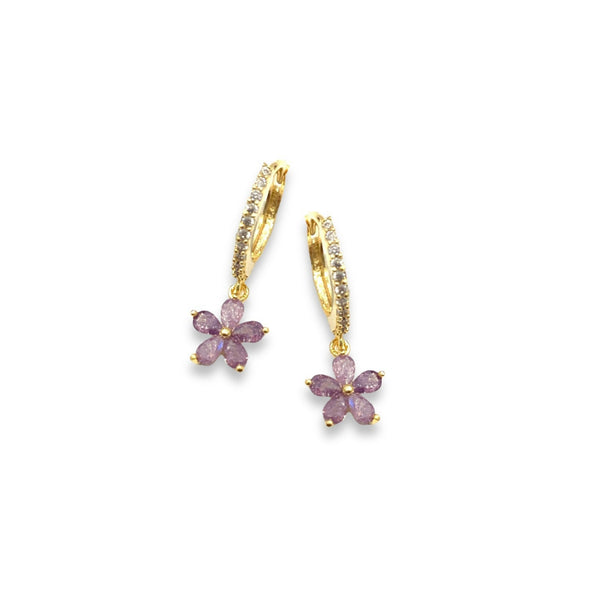 Bella Flower Huggie Drop Gold Earrings | Lilac - Freshie & Zero Studio Shop