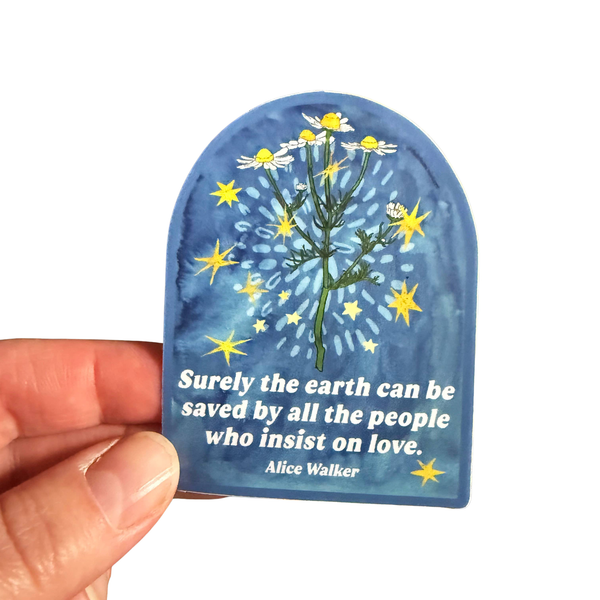 Feminist sticker featuring Alice Walker with the quote "Surely the Earth Can Be Saved" by Fabulously Feminist, designed for decoration.