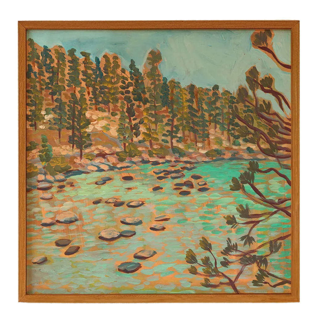 Lake Tahoe art print by El Baker Art, 14x14 poster featuring scenic mountain and lake landscape in vibrant colors.