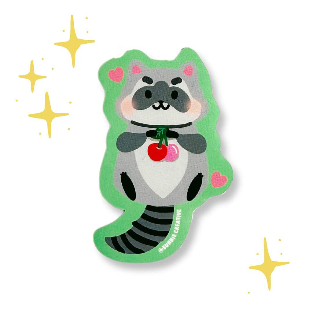 Animal Friends Sticker: Cherry Raccoon - Freshie & Zero Studio Shop