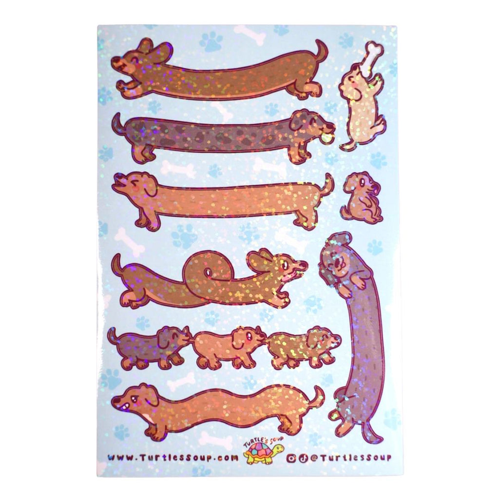 Sausage Dogs Sparkly Sticker Sheet - Freshie & Zero Studio Shop