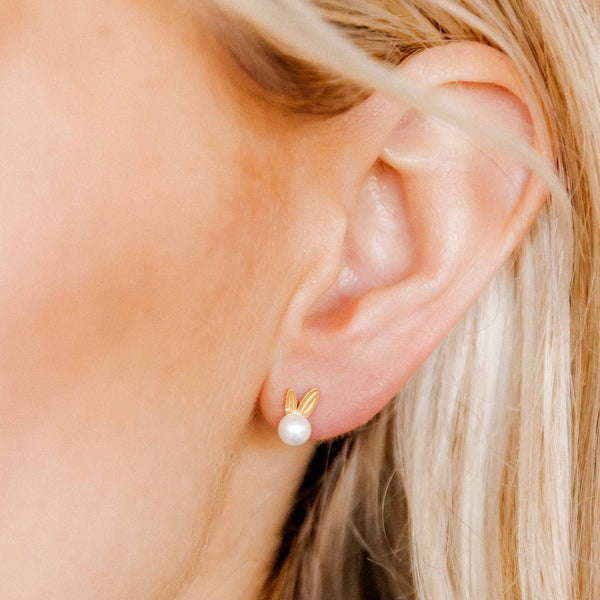 Heidi Pearl Bunny Flatback Waterproof Stud Earrings - Freshie & Zero Studio Shop