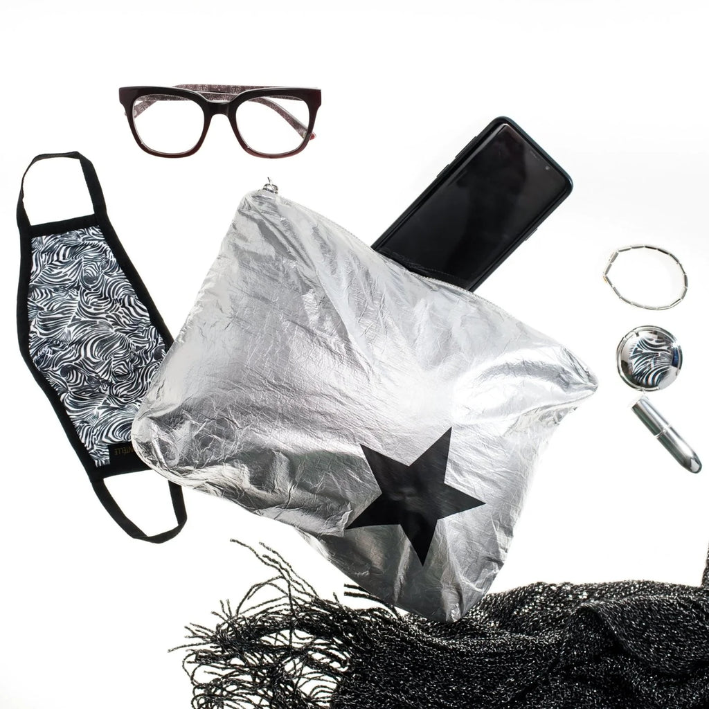 Silver With Black Star Water Resistant Medium Bag by HI LOVE - Freshie & Zero Studio Shop