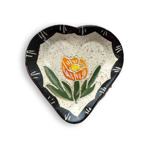 Floral Sgraffito Heart Trinket Dish - Freshie & Zero Studio Shop