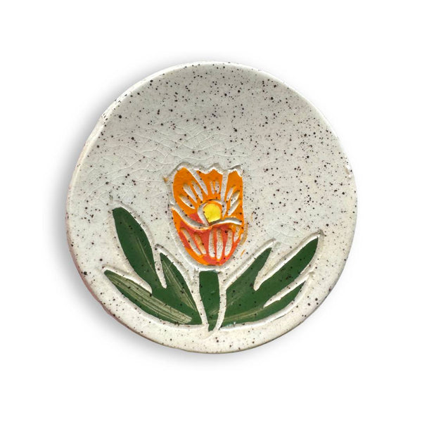 Orange Flower Sgraffito Trinket Dish - Freshie & Zero Studio Shop