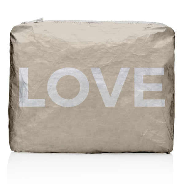 Beige Shimmer Love Water Resistant Medium Bag by HI LOVE - Freshie & Zero Studio Shop