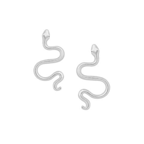 Sterling silver snake-shaped asymmetric stud earrings with detailed design, perfect for a stylish and modern accessory.