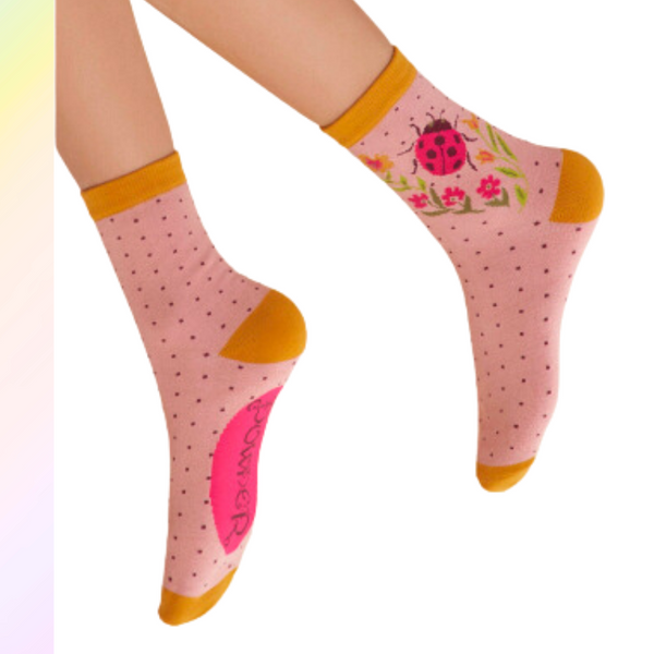 Ladybug Petal Pink Socks by Powder UK - Freshie & Zero Studio Shop
