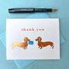 Set of 8 Dachshund thank you cards by J Falkner featuring cute dachshund illustrations for greeting and note purposes.