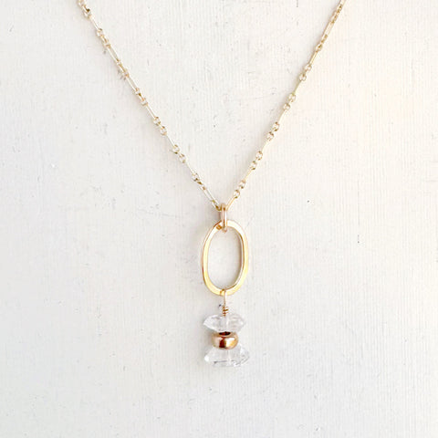 Tidal Herkimer diamonds gemstone necklace by Freshie & Zero showcasing sparkling clear crystal stones on a delicate chain