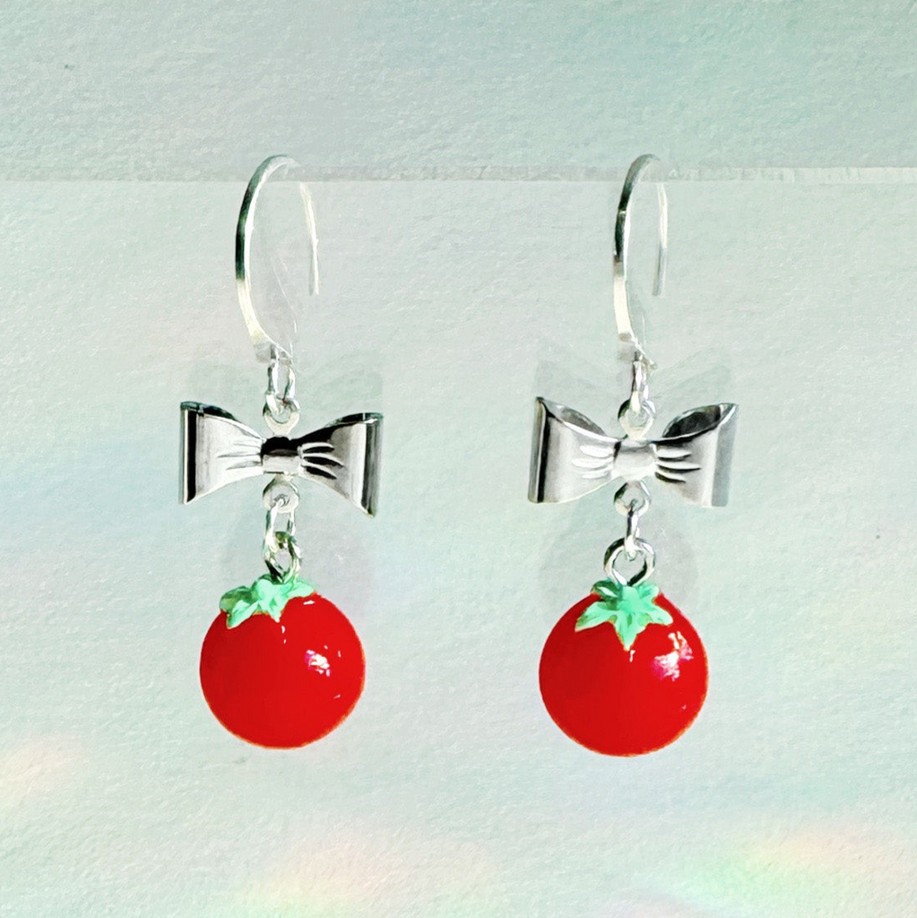 Tomato Bow Drop Earrings - Freshie & Zero Studio Shop
