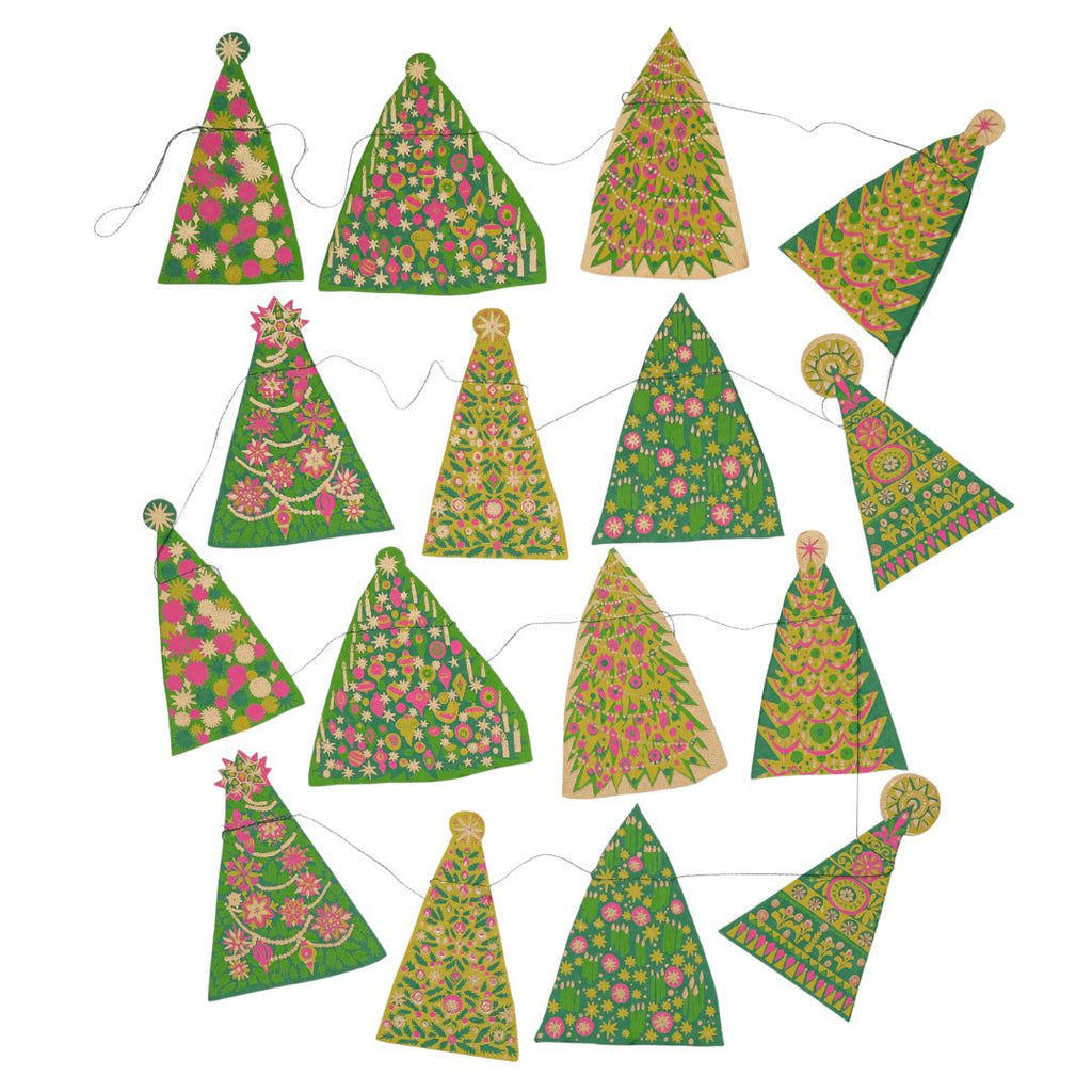 Midcentury Trees Screen Printed Paper Garland by East End Press - Freshie & Zero Studio Shop