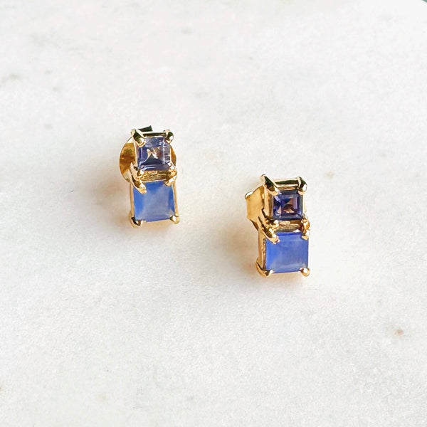 Small Stacked Gemstone Stud Earrings: blues - Freshie & Zero Studio Shop
