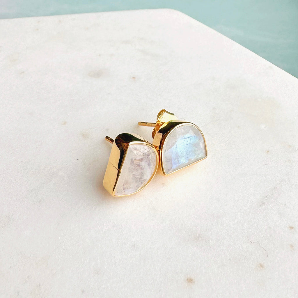 Half Moon Gemstone Stud Earrings: Moonstone - Freshie & Zero Studio Shop