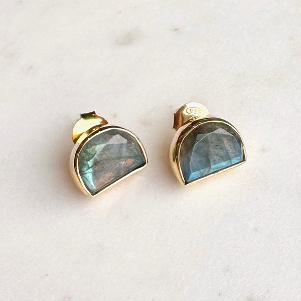 Half Moon Gemstone Stud Earrings: Labradorite - Freshie & Zero Studio Shop