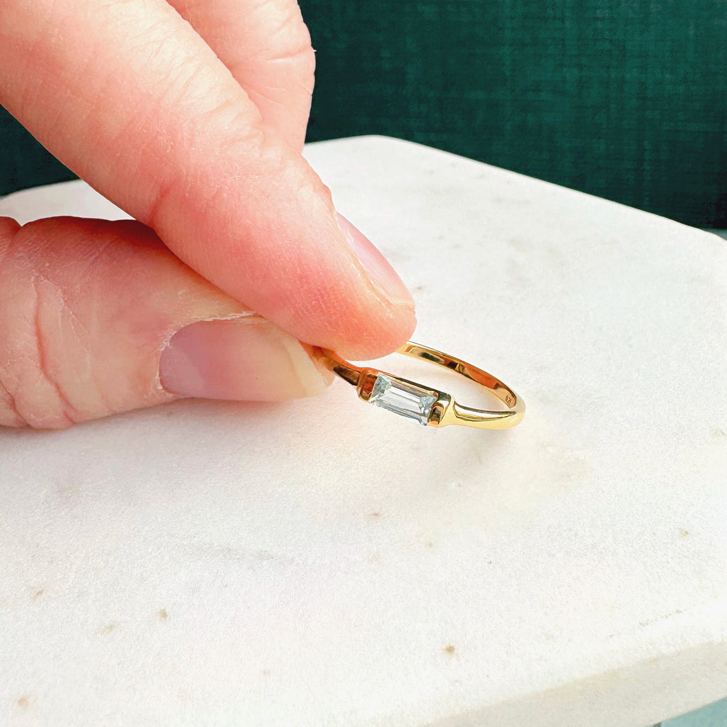 Horizontal Baguette Emerald Cut diamond Ring In 14K Yellow Gold |  Fascinating Diamonds