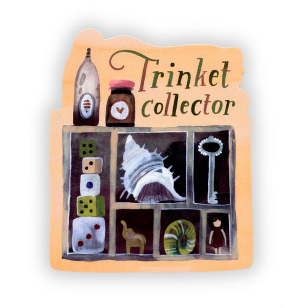Illustrated vinyl sticker of a trinket collector design by Wild Pencil Studio, showcasing colorful, detailed artwork suitable for decorating.