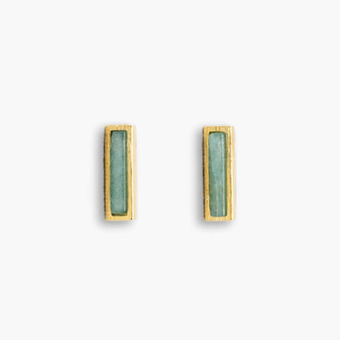 Turquoise bar gold stud earrings by Nude San Francisco featuring sleek gold posts and vibrant turquoise stones.