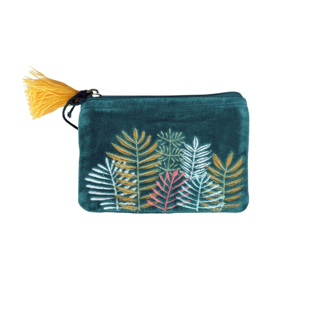 Velvet Leaf Garden Teal Embroidered Cotton Pouch - Freshie & Zero Studio Shop