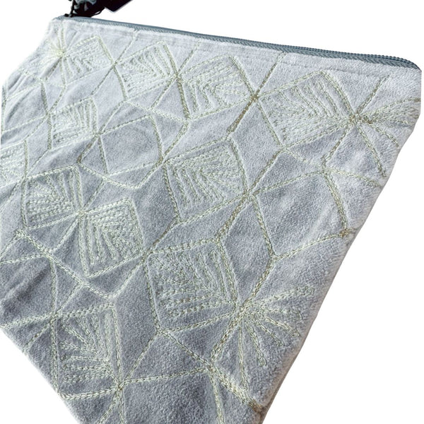 Gray + Gold Diamonds Cotton Velvet Pouch - Freshie & Zero Studio Shop