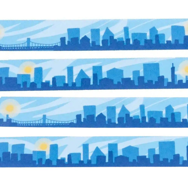 Blue City Scape Washi Tape by Bobo Design Studio featuring a vibrant city skyline design on decorative craft tape.