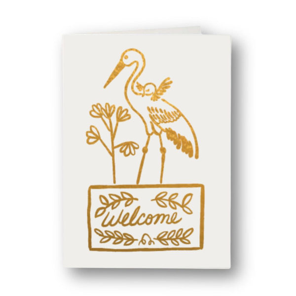 Gold foil enclosure cards by Stannie & Lloyd featuring a decorative stork design, perfect for greeting and note cards.