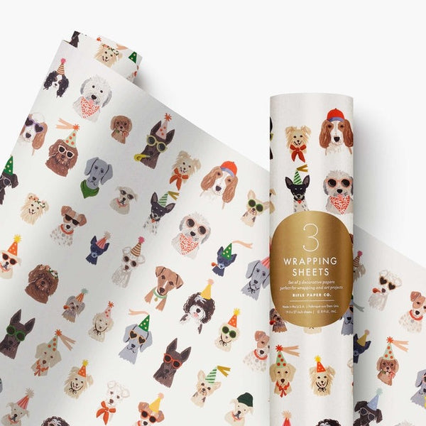 Party Pups Wrapping Paper - 3 sheet Roll - Freshie & Zero Studio Shop
