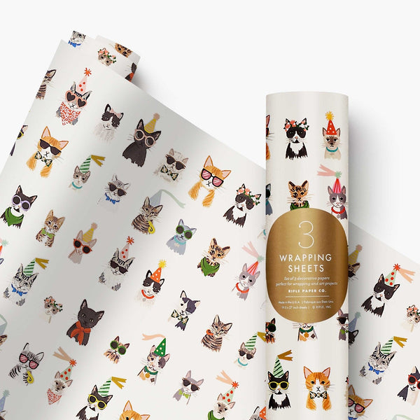 Party Cats Wrapping Paper - 3 sheet Roll - Freshie & Zero Studio Shop