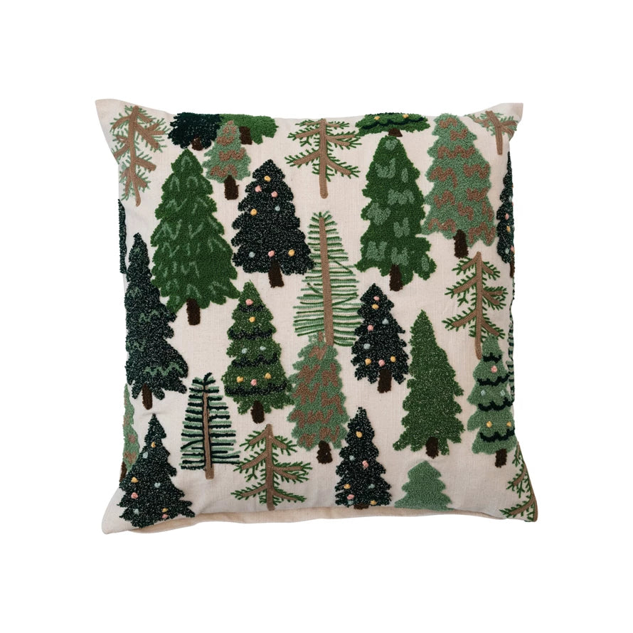 Embroidered Pillow with Trees & French Knots - Freshie & Zero Studio Shop