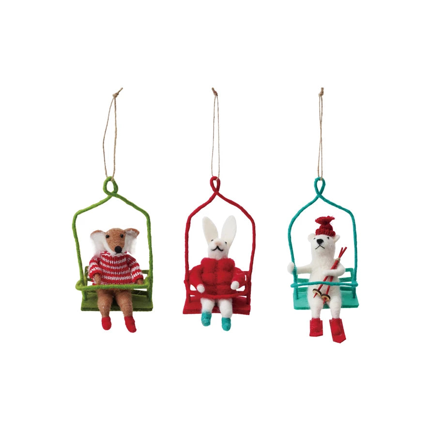 Wool Felt Animals in Chair Lift Ornaments - Freshie & Zero Studio Shop