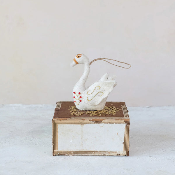 Embroidered Swan Felt Ornament - Freshie & Zero Studio Shop