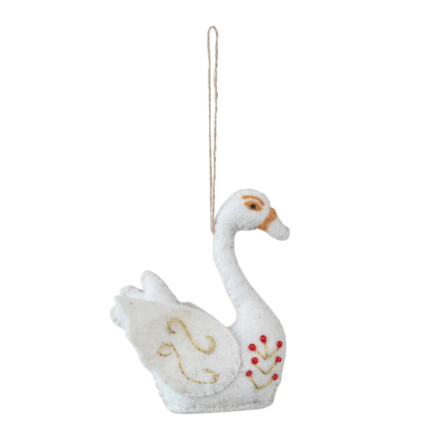 Embroidered Swan Felt Ornament - Freshie & Zero Studio Shop
