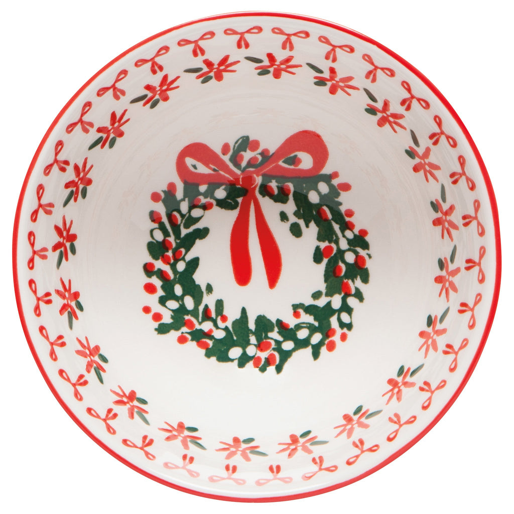 Wreaths and Ribbons Stamped Christmas Bowl By Danica - Freshie & Zero Studio Shop