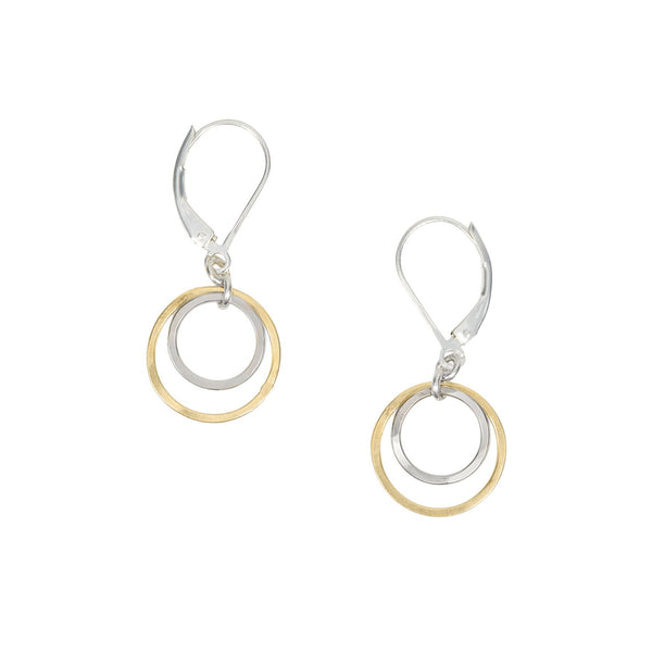 gold and silver hammered circles dainty drop earrings handmade by freshie and zero