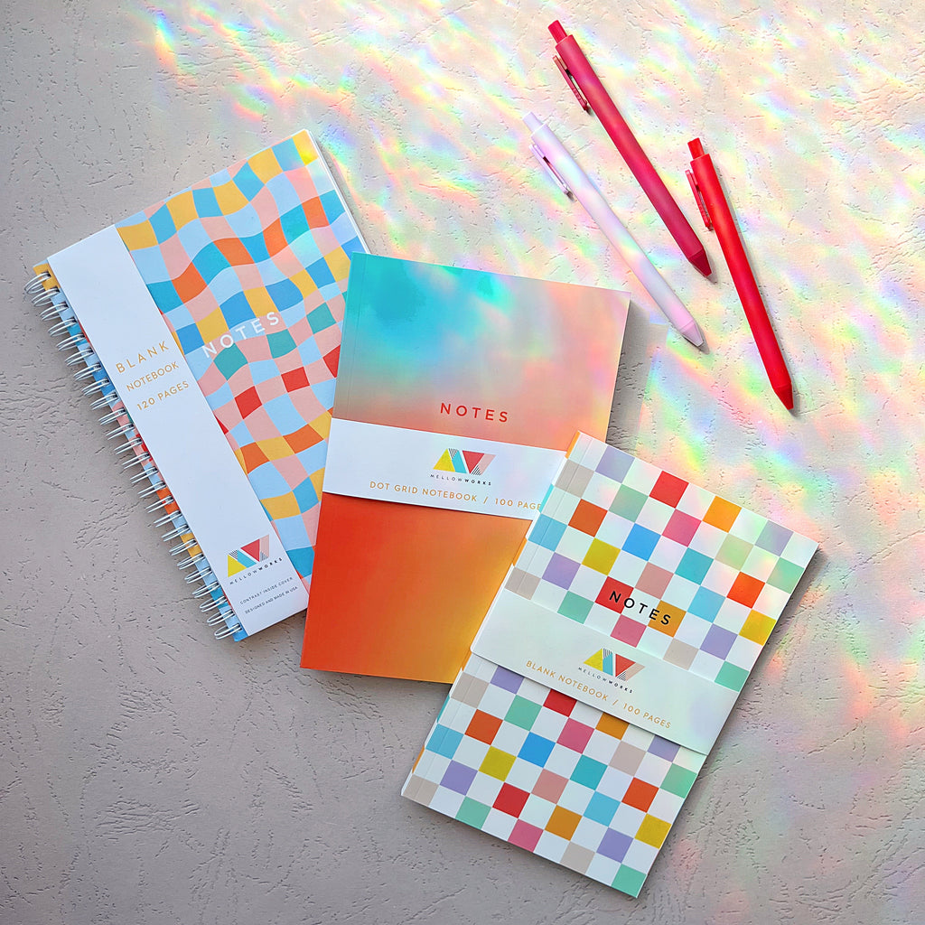Colorful Wavy Checkerboard Spiral Notebook - Blank Pages - Freshie & Zero Studio Shop