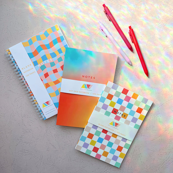Colorful Wavy Checkerboard Spiral Notebook - Blank Pages - Freshie & Zero Studio Shop