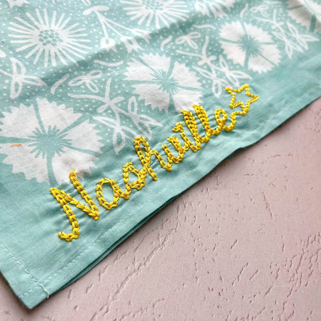 Organic Cotton Nashville Embroidered Bandana ~ Seaglass - Freshie & Zero Studio Shop