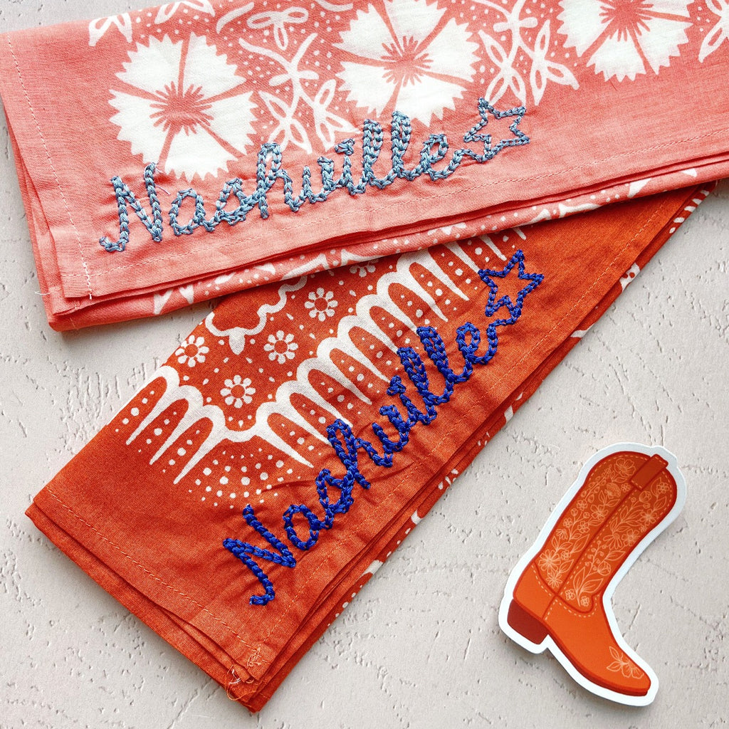 Organic Cotton Nashville Embroidered Bandana ~ Grapefruit - Freshie & Zero Studio Shop