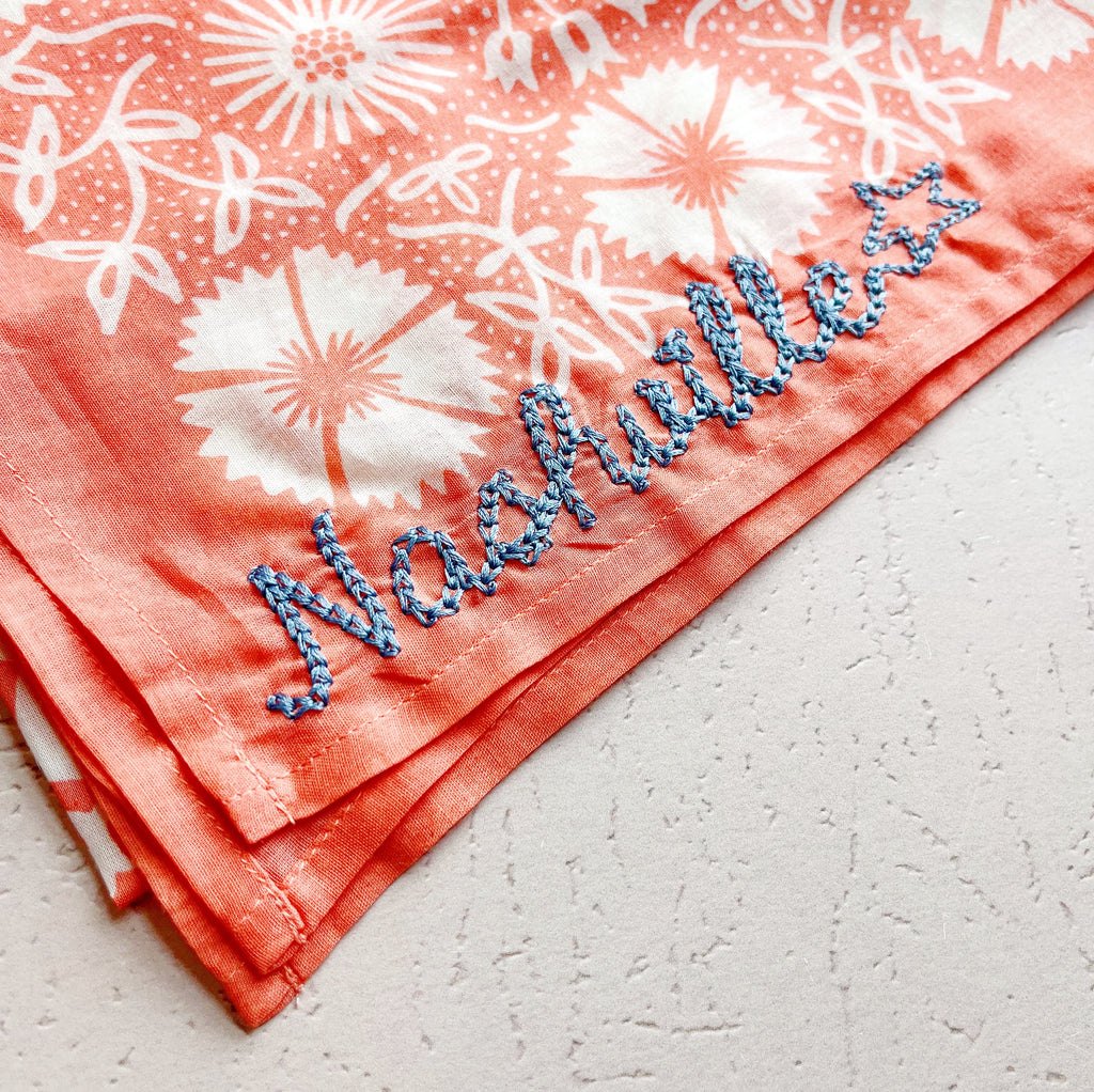 Organic Cotton Nashville Embroidered Bandana ~ Grapefruit - Freshie & Zero Studio Shop